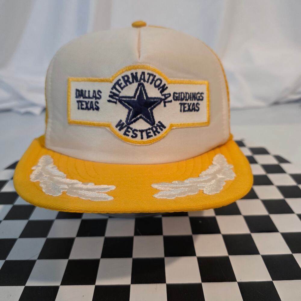 Vintage AJD International Western Yellow Trucker Hat Large